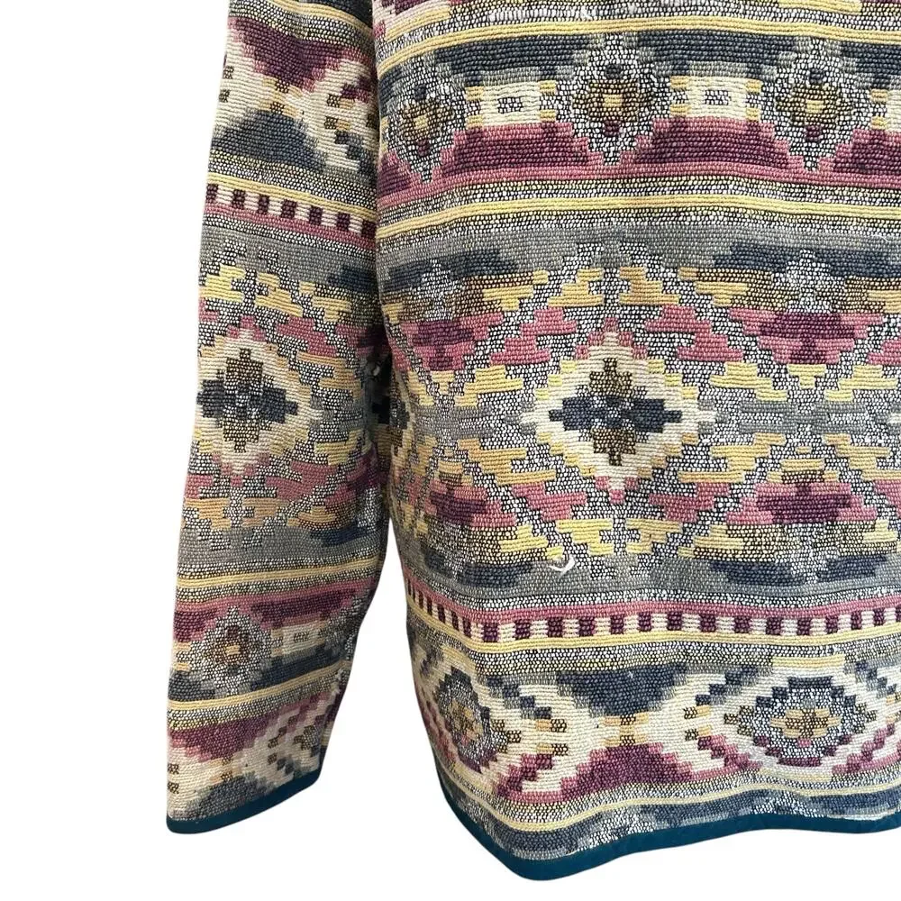 Vintage Patchwork Blazer Womens Size LP Tan Stripe Cotton Aztec Southwestern - Picture 13 of 16